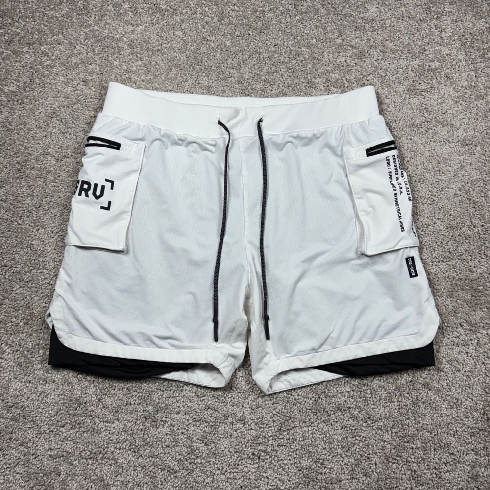ASRV Mens DSG-0258 2-in-1 Cargo Training Shorts White Black XL Aesthetic Rev